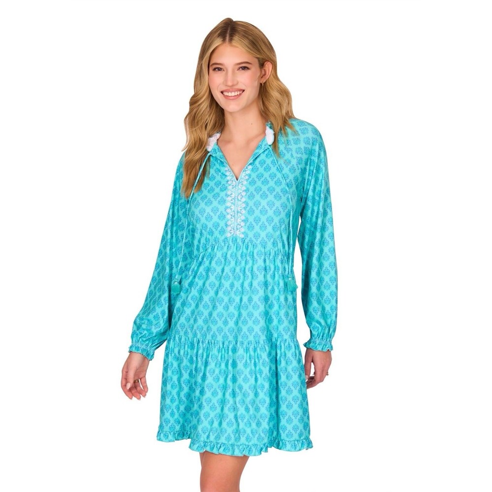 Cabana Life Amalfi Coast Embroidered Tiered Dress XS Boho Tiered Tassels Peasant